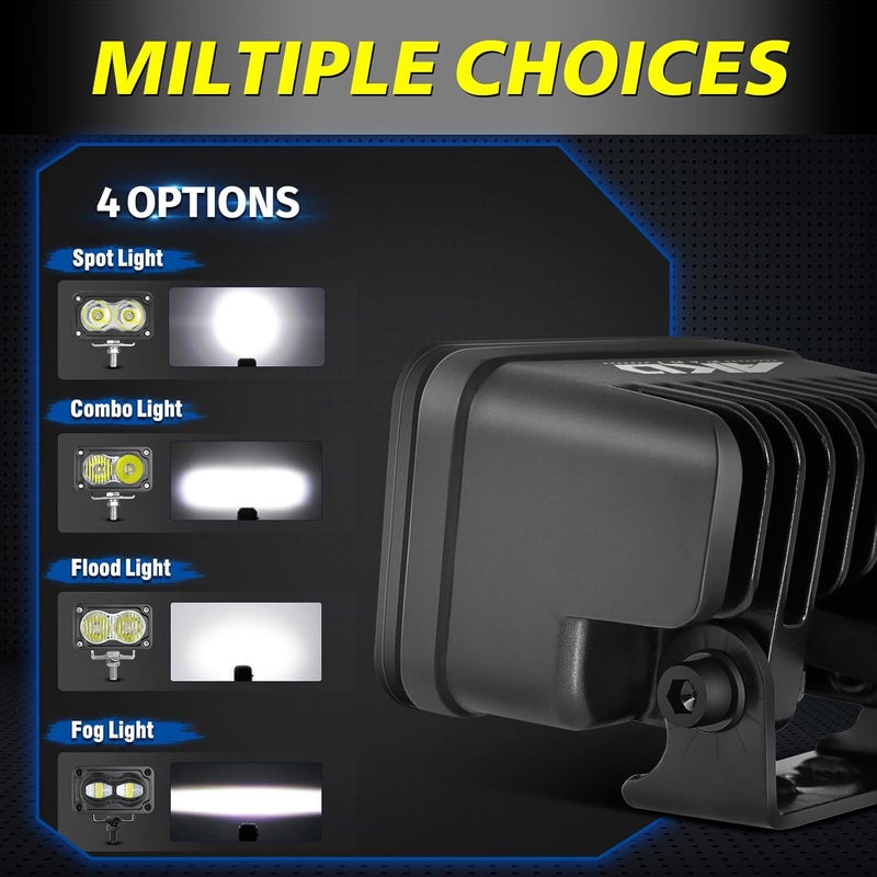 AKD Part LED Pods, 4Pcs 3" 80W Spot CREE LED Pod Lights Small Off Road Driving Lights Fog Ditch Lights for Trucks Motorcycle UTV ATV SUV Dirt Bike - White & Yellow - Image 4